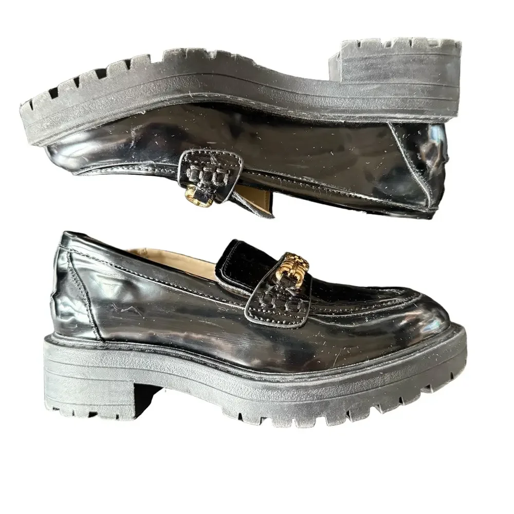 Sam Edelman Black and Gold Patent Dress Loafers Toddler Girl Size 11